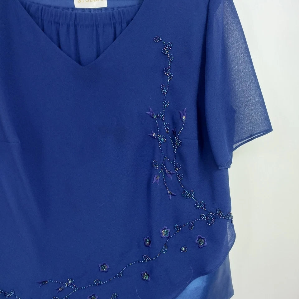 Studio 1 Long Skirt/Blouse 2 Piece Beaded Lined Outfit