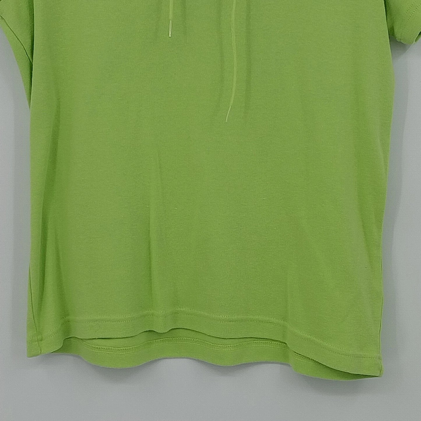 Erika Petite PM Lime Green Rib Knit Top Lace Up Neck Short Sleeve Shirt
