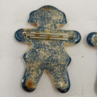 Gingerbread Man & Woman Ceramic Holiday Christmas Brooches Pins Festive Jewelry