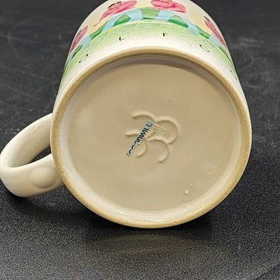 Jack Crompton Vintage White Ceramic Golf Mug Tea Cup 3.5" w Handle Golf Theme