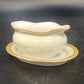 Porcelain Gravy Boat w Underplate 4.5" Floral Cream Orange Gold Trim Japan