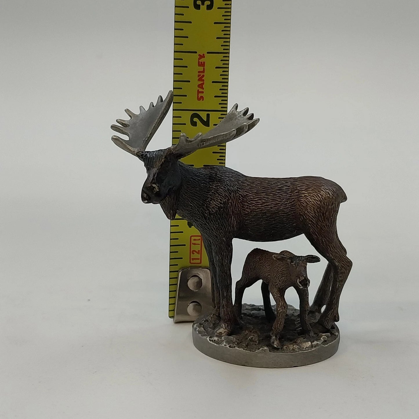 Heller Moose & Calf Pewter Statue Figurine 2" Wildlife Miniature 1983 Vintage