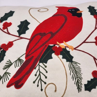 White & Red Cardinal and Holly Occasional Pillow by Holiday Living 18"x18" China