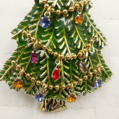 Avon 2008 5th Annual Christmas Tree Brooch w Multicolor Round & Star Rhinestone