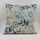 Decorative Down Throw Pillow 20"x20" Blues Embroidered Floral Leaf Cotton Canvas