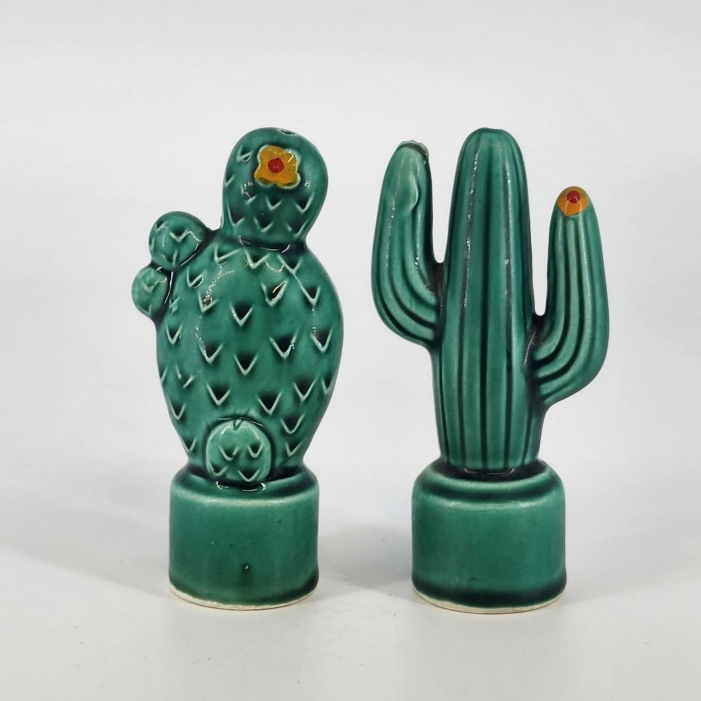 Southwest Cactus Ceramic Salt & Pepper Shakers Desert Bloom Saguaro Flower 4"