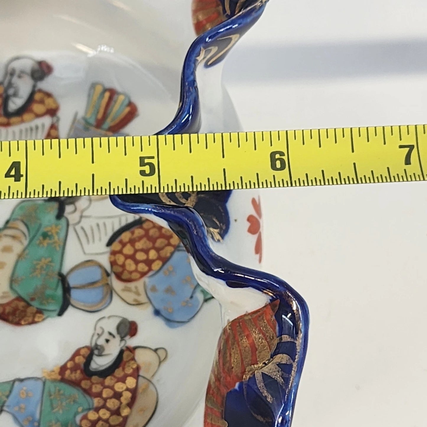 Japanese Imari Porcelain Ruffled Bowl 6" Cobalt Blue & Gold Gilt Floral Vintage