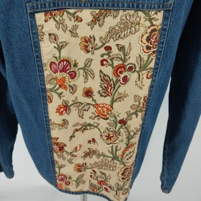 Country Door Blue Denim Jacket XL Floral Embroidery Wood Button Front Women's