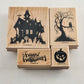 Stampin Up Set or 4 Halloween Themed Wooden Mounted Rubber Stamps Vintage