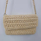 Cream Crochet Beaded Evening Bag Chain Strap Shoulder Purse Bohomian Bridal