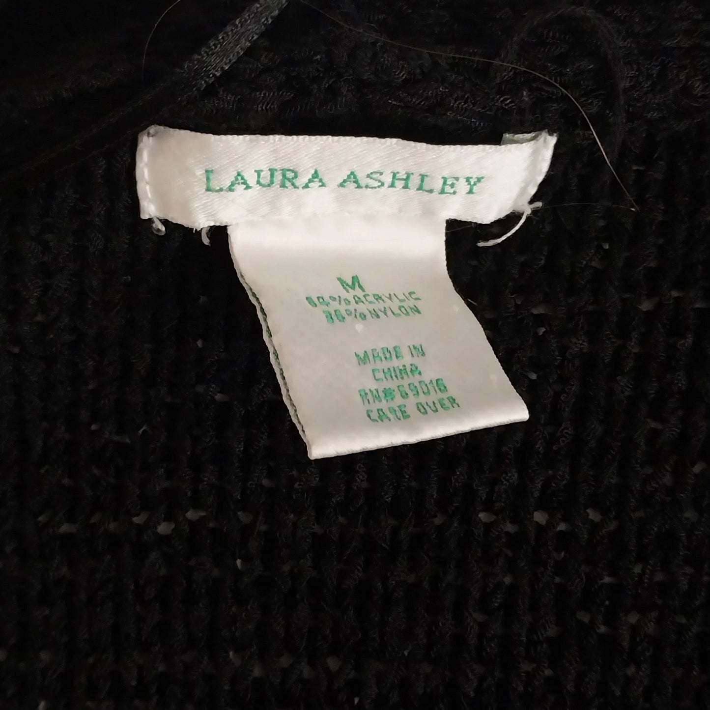 Laura Ashley Women's Black Open Front Knit Cardigan Sweater Medium Acrylic Nylon