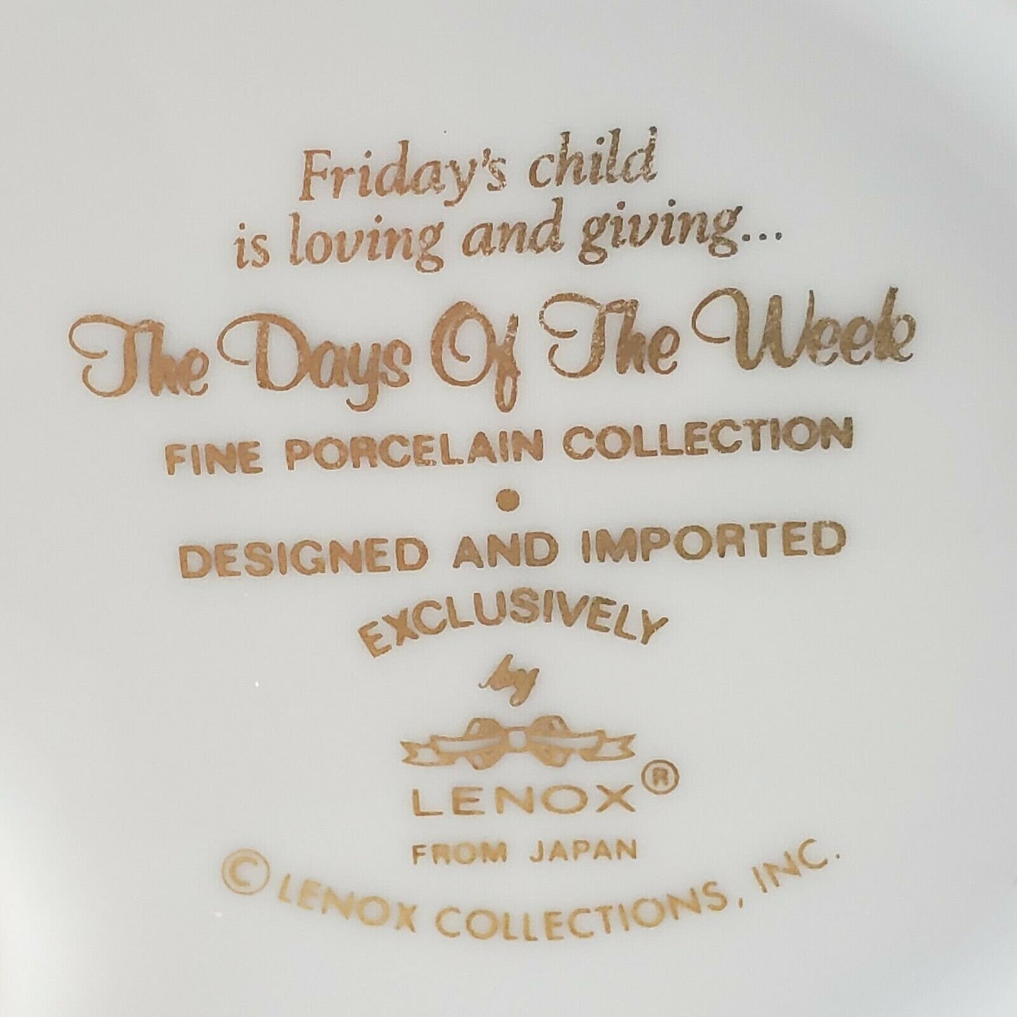 Vintage Lenox Friday's Child Days of the Week Figure Loving Giving Japan 1980s