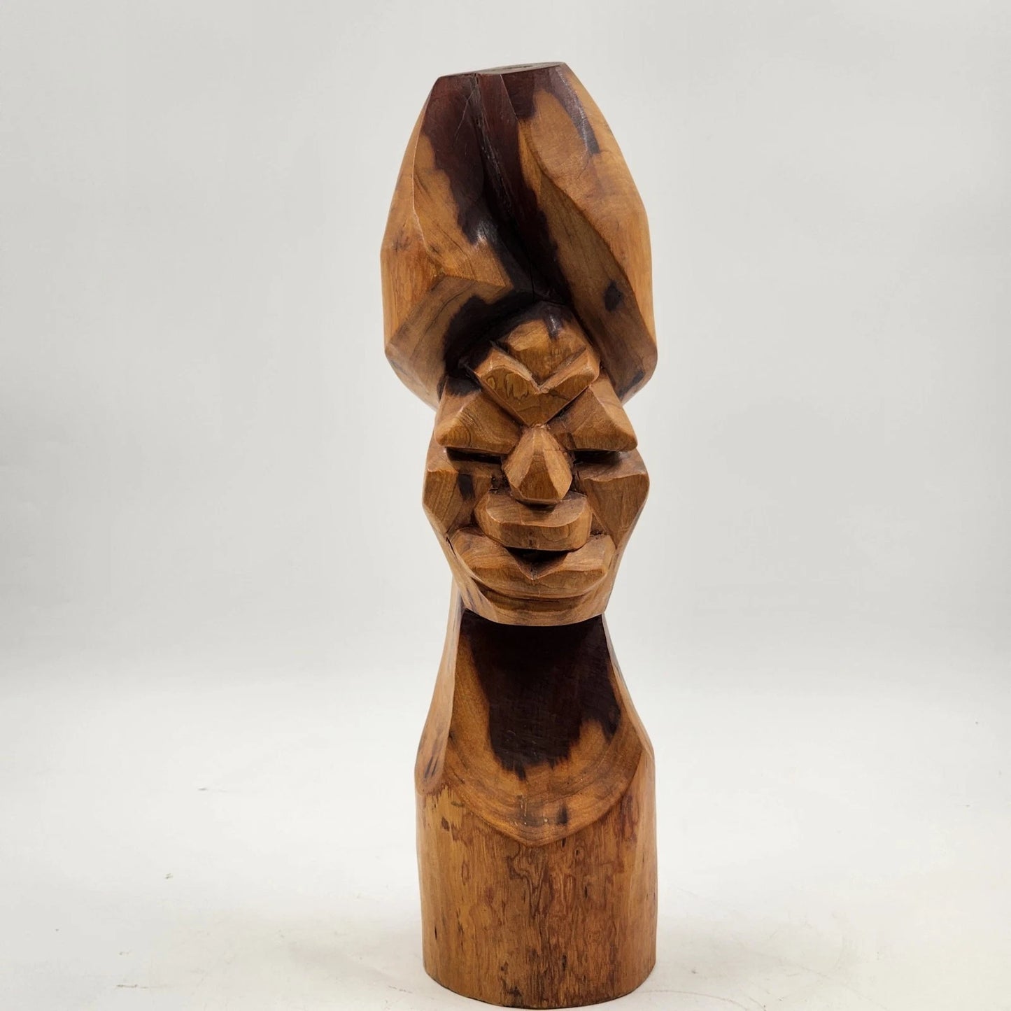 African Hand Carved Wood Head Bust Art Sculpture Figurine 16.5" Vintage Statue