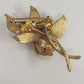 Textured Gold Tone Triple Rose Brooch with Leaves Costume Jewelry 2.5" Long Vtg