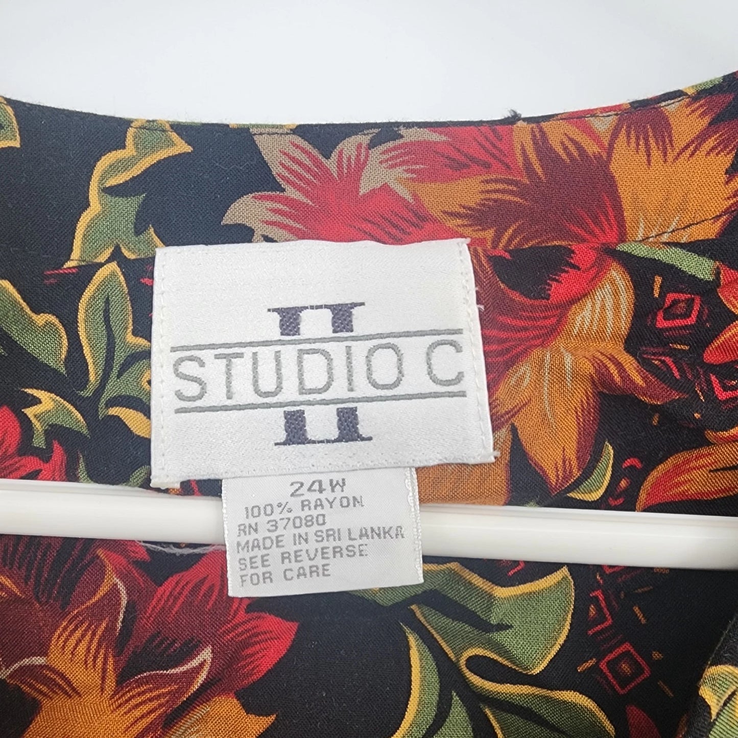 Studio C Floral Top and Skirt Set 24W Black Orange Rayon Outfit