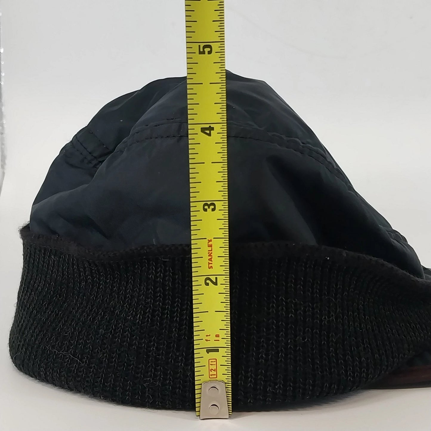Black Quilted Winter Hat Ear Flap Insulated Ski Cap Outdoor Sports USA Made