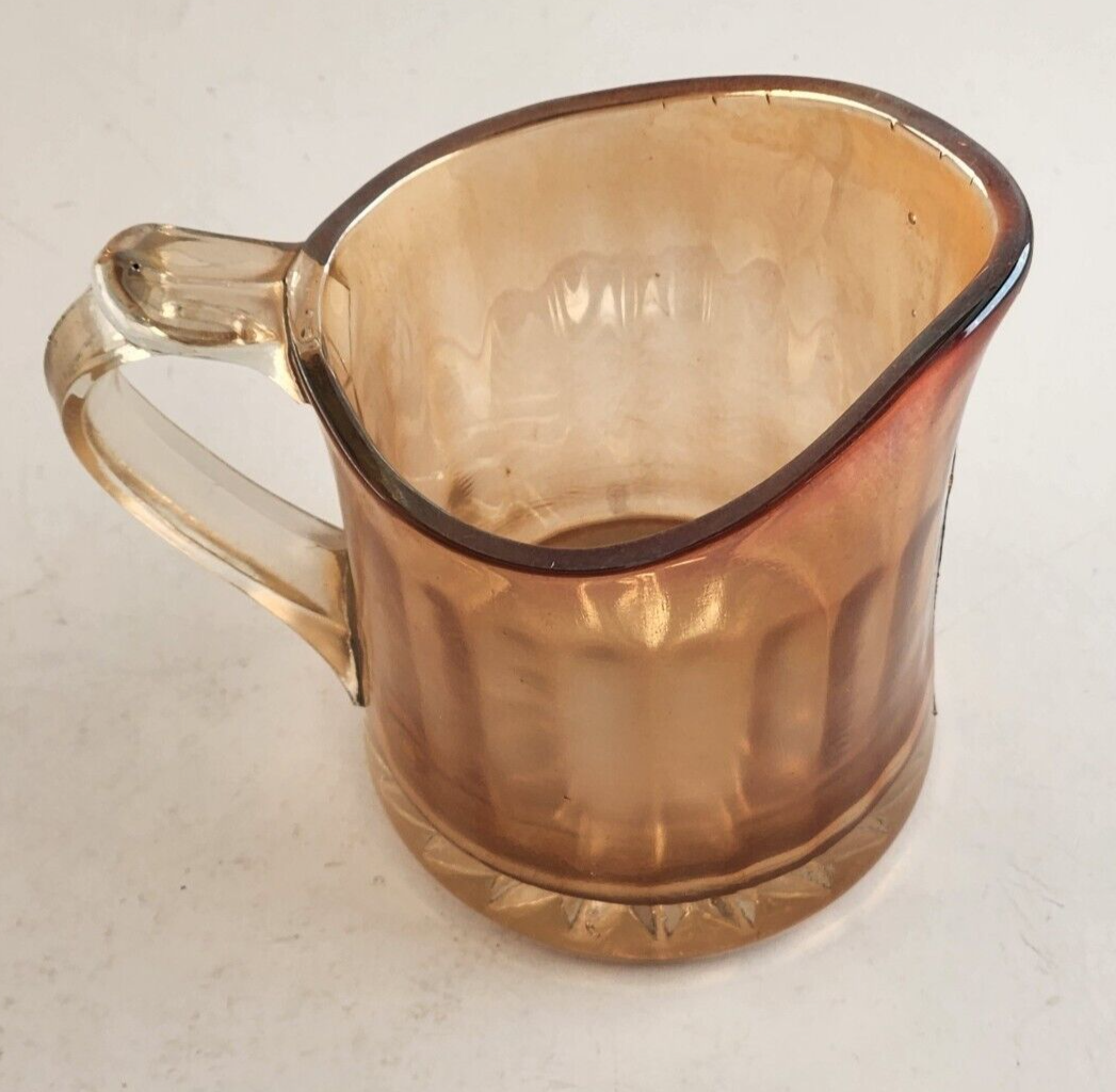 Pitcher Iridescent Amber Cream Marigold Ribbed Jug With Handle Vintage