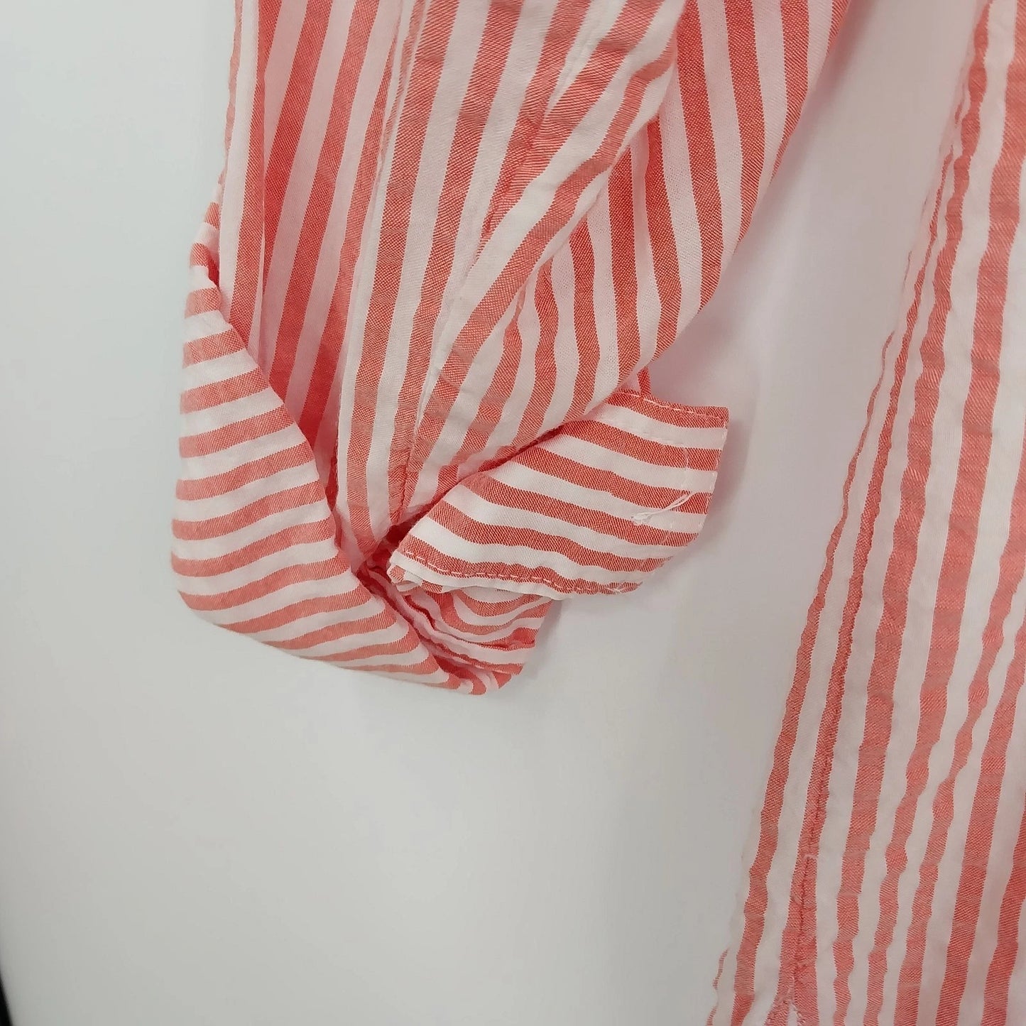 Velvet Heart Women's Peach White Striped Button Down Blouse Roll Tab Sleeve XL