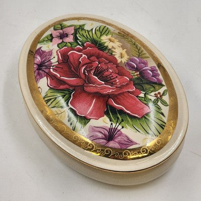 Casual Music Box Ceramic Dresser Trinket Oval Floral Design Limited Edition 1995