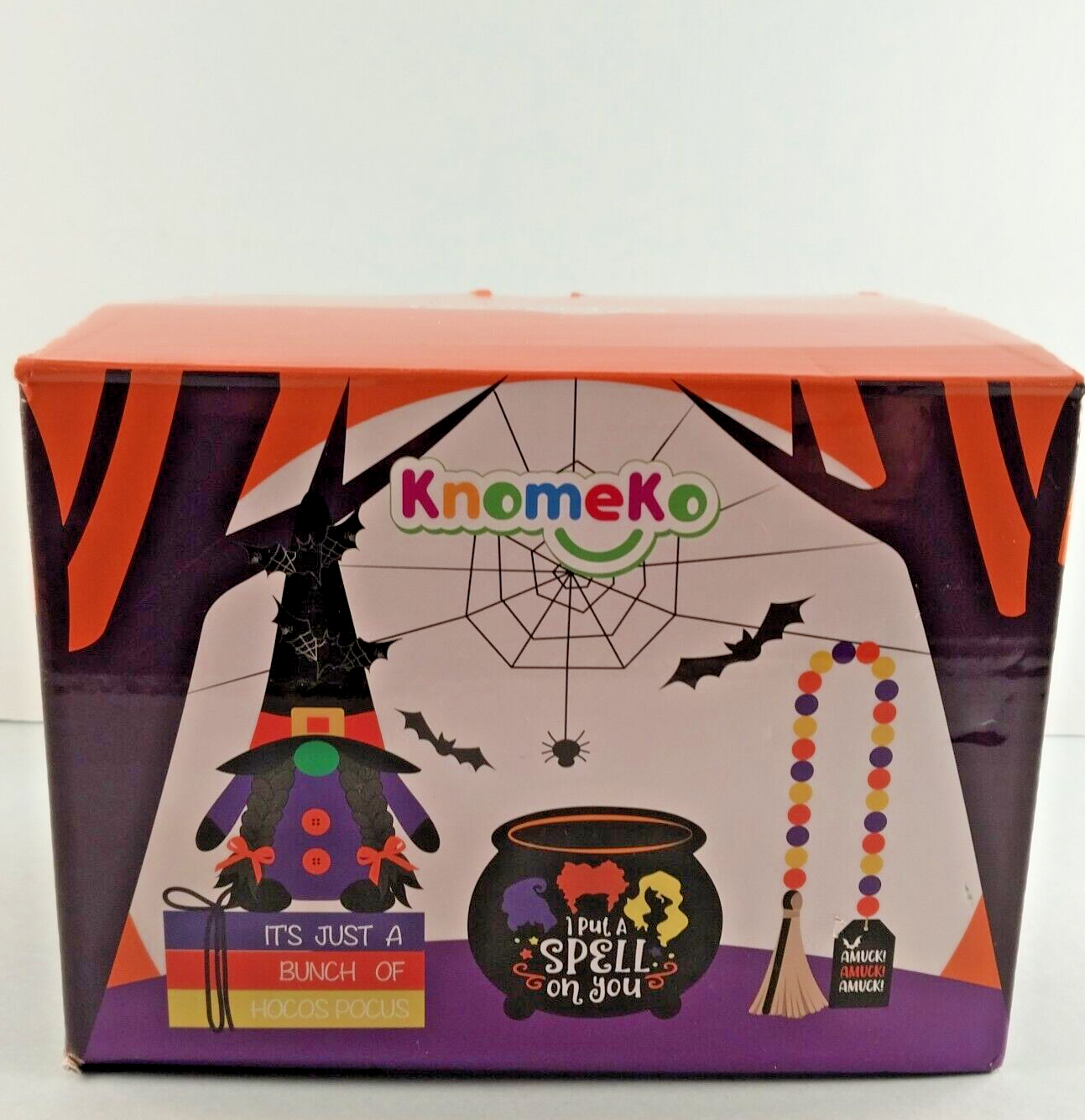 Knomeko Halloween Decoration 5 pcs Hocus Pocus Set Witch Gnome Wood Garland NIB