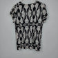 Relativity Abstract Ikat Print Blouse Women's Large Short Sleeve Black White