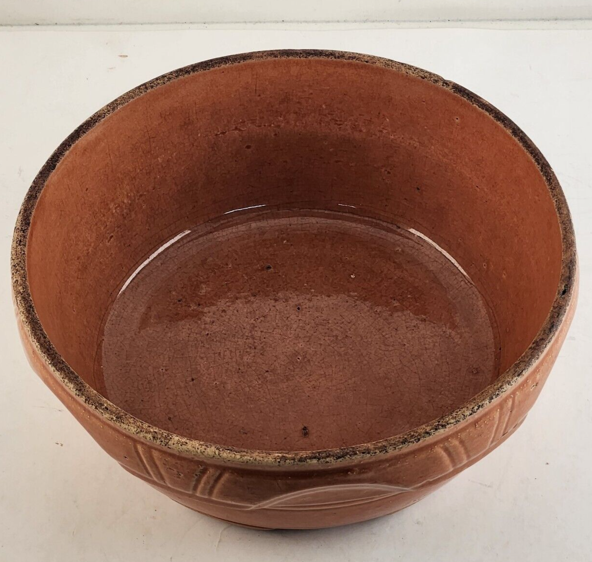 Watt Pottery Ovenware Brown Crock Bowl Heavy Rim USA 8½" Across x 3" H Vintage