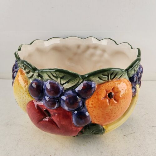 Fitz and Floyd Vintage 1989 Calypso Majolica Hand Painted Ceramic Fruit Bowl 7"
