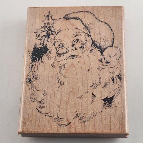 Stampendous Jolly Santa Holiday Themed Wooden Mounted Rubber Stamp Vintage