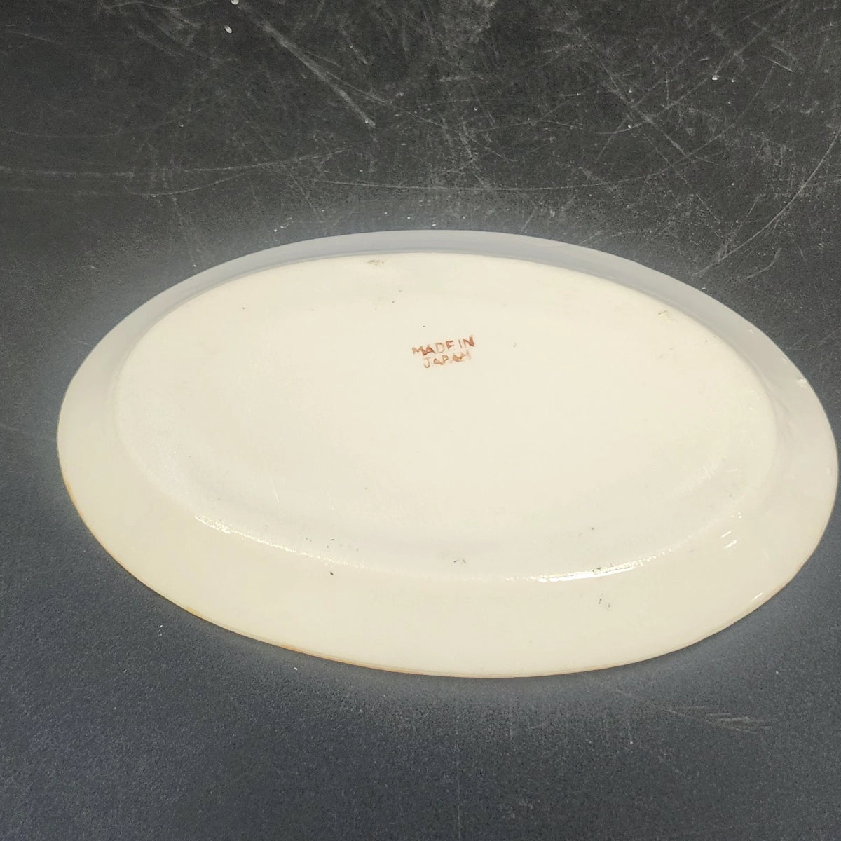Porcelain Oval Serving Dish 5" Hand Painted Floral Orange Black Trim Japan