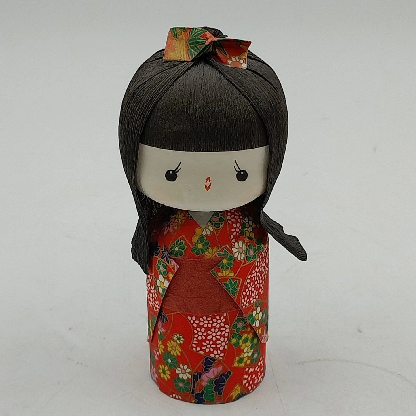 Kokeshi Style Asian Paper Doll Noise Maker Ball Colorful Crepe Paper Kimono