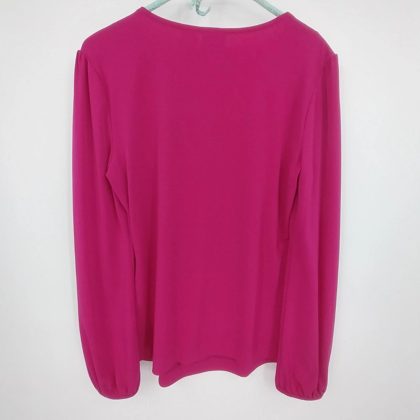 Worthington Pink Gathered Front Blouse Women Med Stretch V Neck Top Long Sleeve