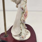 Lady Holding Peacock Table Lamp With Domed Glass Beaded Shade Art Deco Style 24"