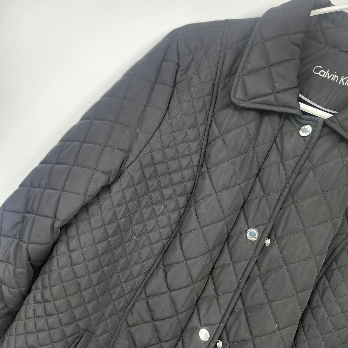 Calvin Klein Women's Quilted Jacket PXL Black Diamond Snap Front Faux Fur Lining