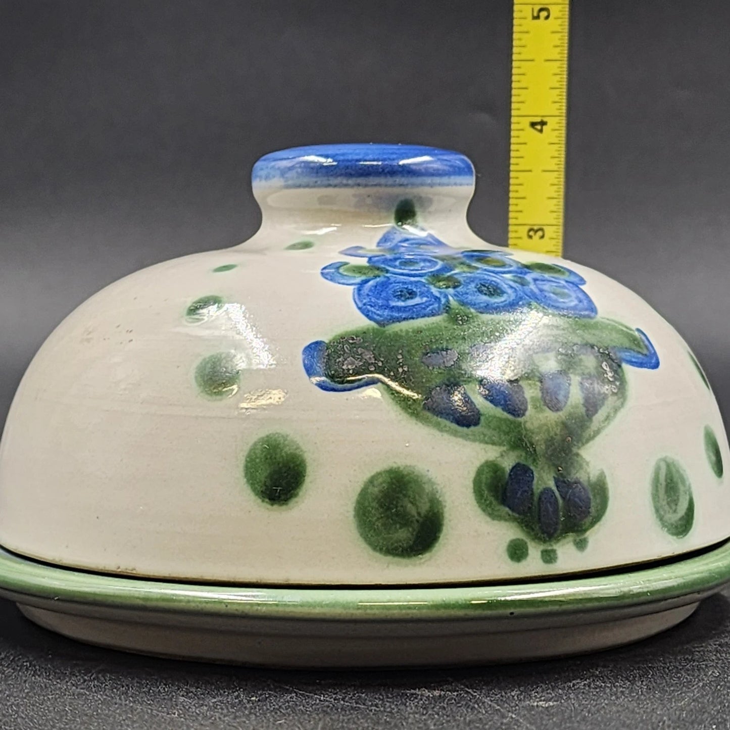 Hadley Dome Covered Butter Dish Blueberry Bouquet Hand-Painted Stoneware Pottery