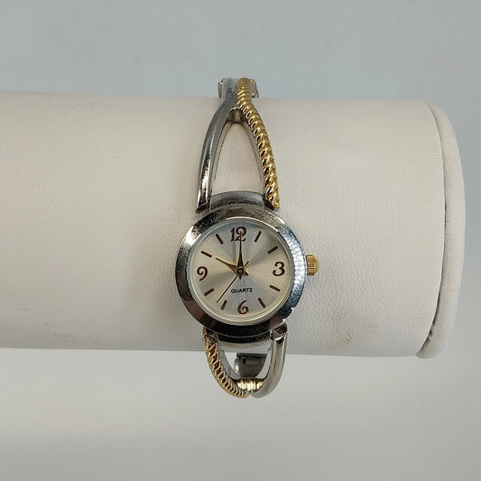 Women's Quartz Watch Two Tone Expansion Band Analog Silver Gold Tone Rope Style
