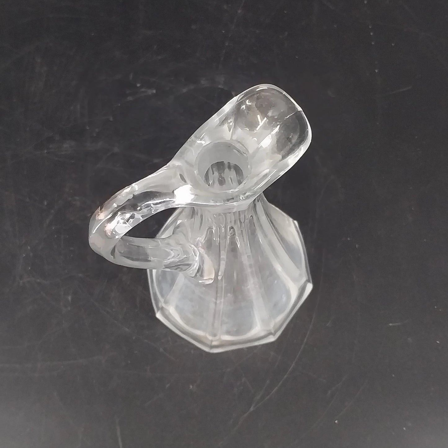 Etched Cut Clear Glass Cruet Multi Faceted Stopper Clear Glass Antique
