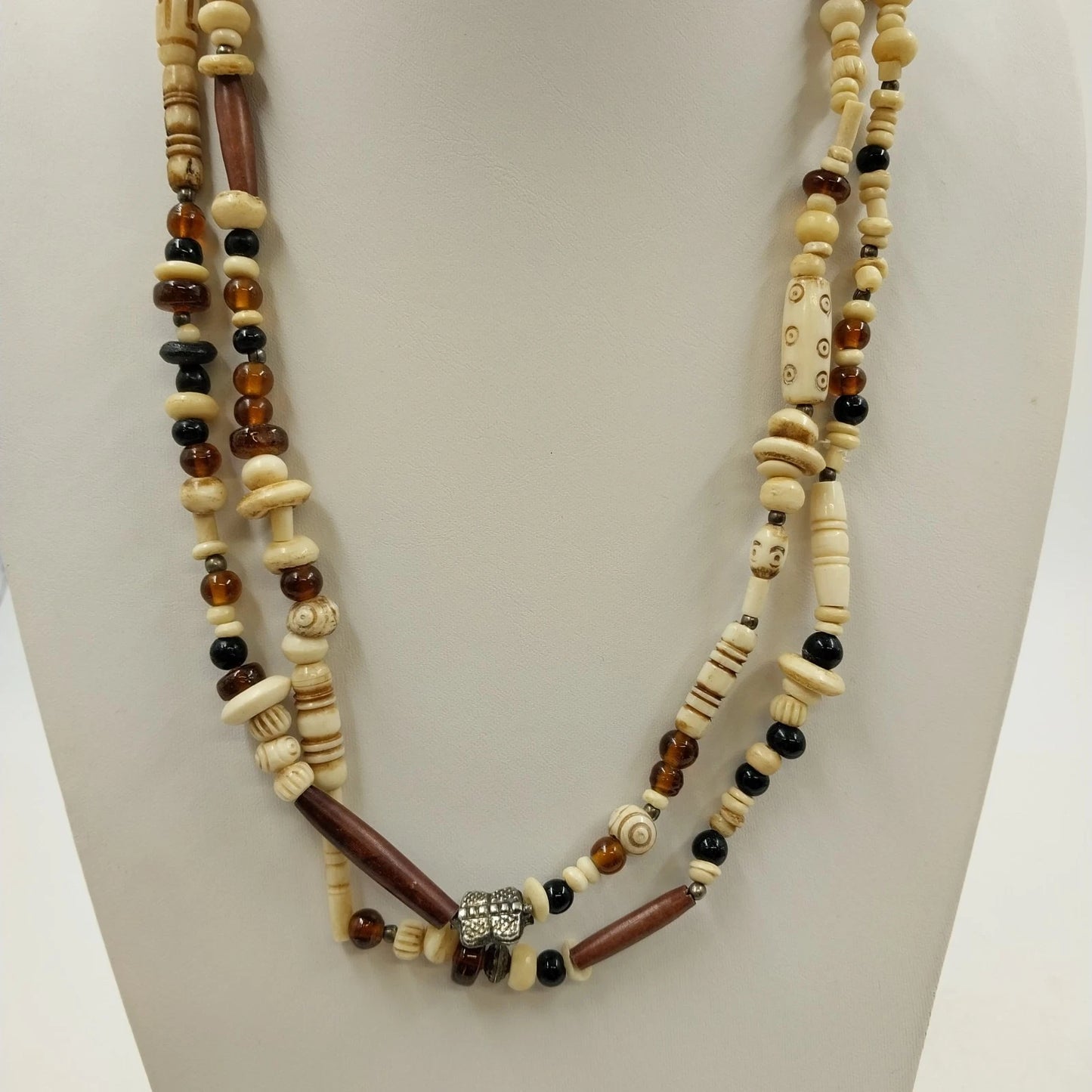 Lot of 3 Multicolor Round Beaded Necklaces Wood Acrylic Metal & Infinity Style
