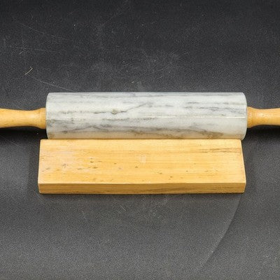 Gray Swirl Marble Rolling Pin 10" Long with Wood Handles 18" and Wood Cradle