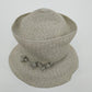 Deborah Rhodes Brimmed Hat Gray Straw Weave Bows Buttons 2.5" Brim Women Medium