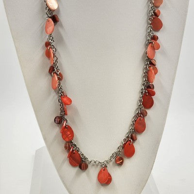Necklace Silver Tone Pink Coral Shade Stone Beads 36" Long Lobster Closure