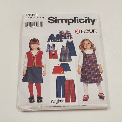Simplicity 9854 Vtg Sewing Pattern 2001 Uncut Girls Jumper Outfits Size A 2-6X
