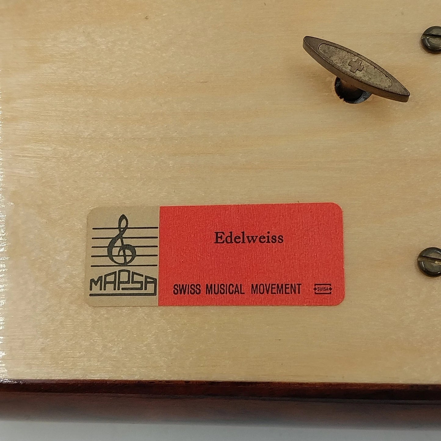 MAPSA Swiss Musical Movement Box Edelweiss Brass Wood Lacquer Music Jewelry Box