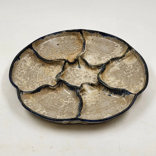 Studio Art Pottery Oyster Artichoke Plate Stoneware Serving OOAK Country