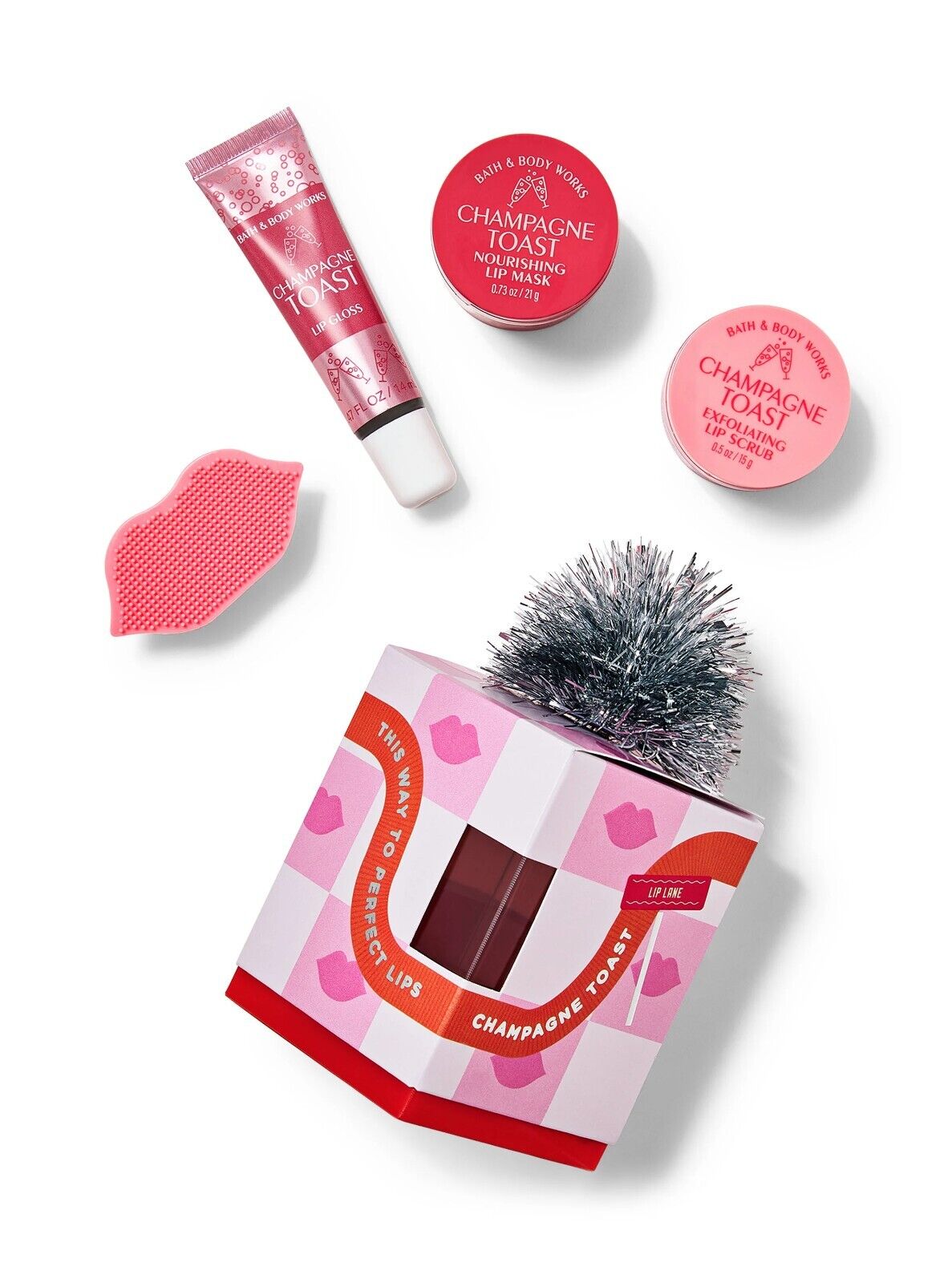 Champagne Toast Gift Set Bath Body Works Lip Scrubber Gloss Mask NEW Gift Bag