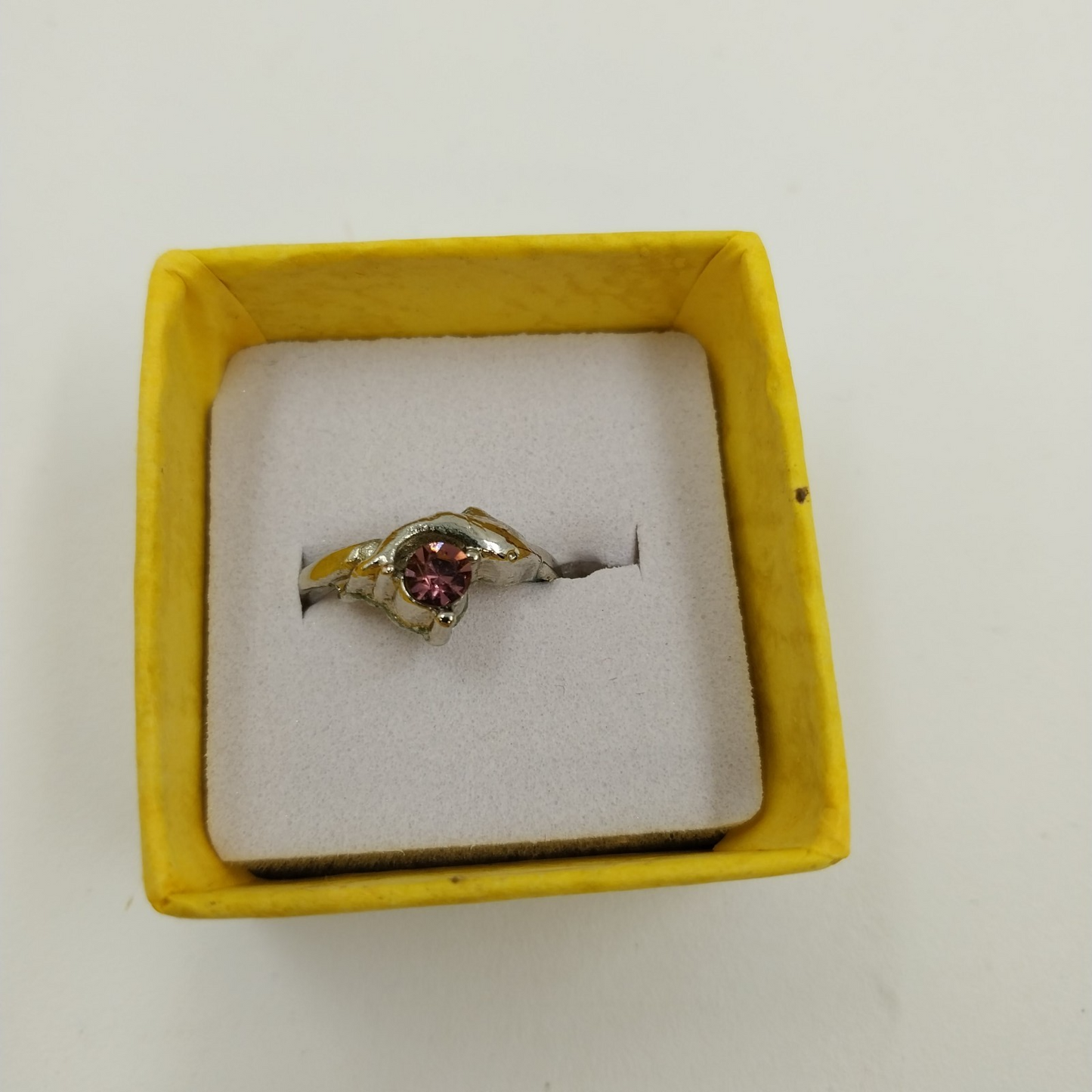 Pink Rhinestone Pinky Ring Sz 4.5 Silver Tone Setting w/ Box