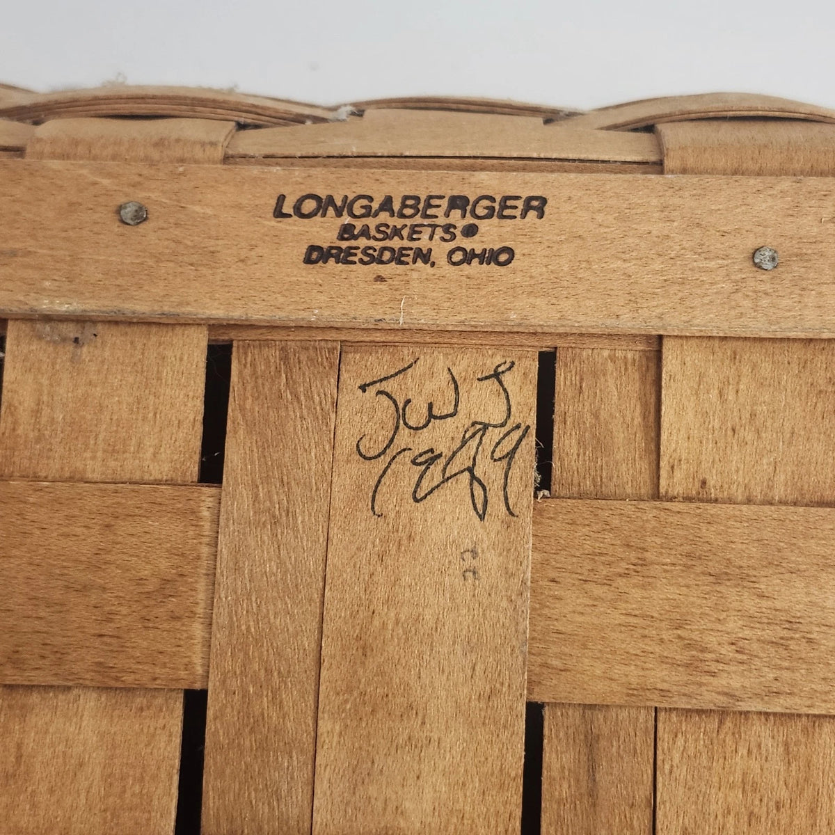 Longaberger 1989 Large Market Basket Double Swing Handles 19" Signed Ohio