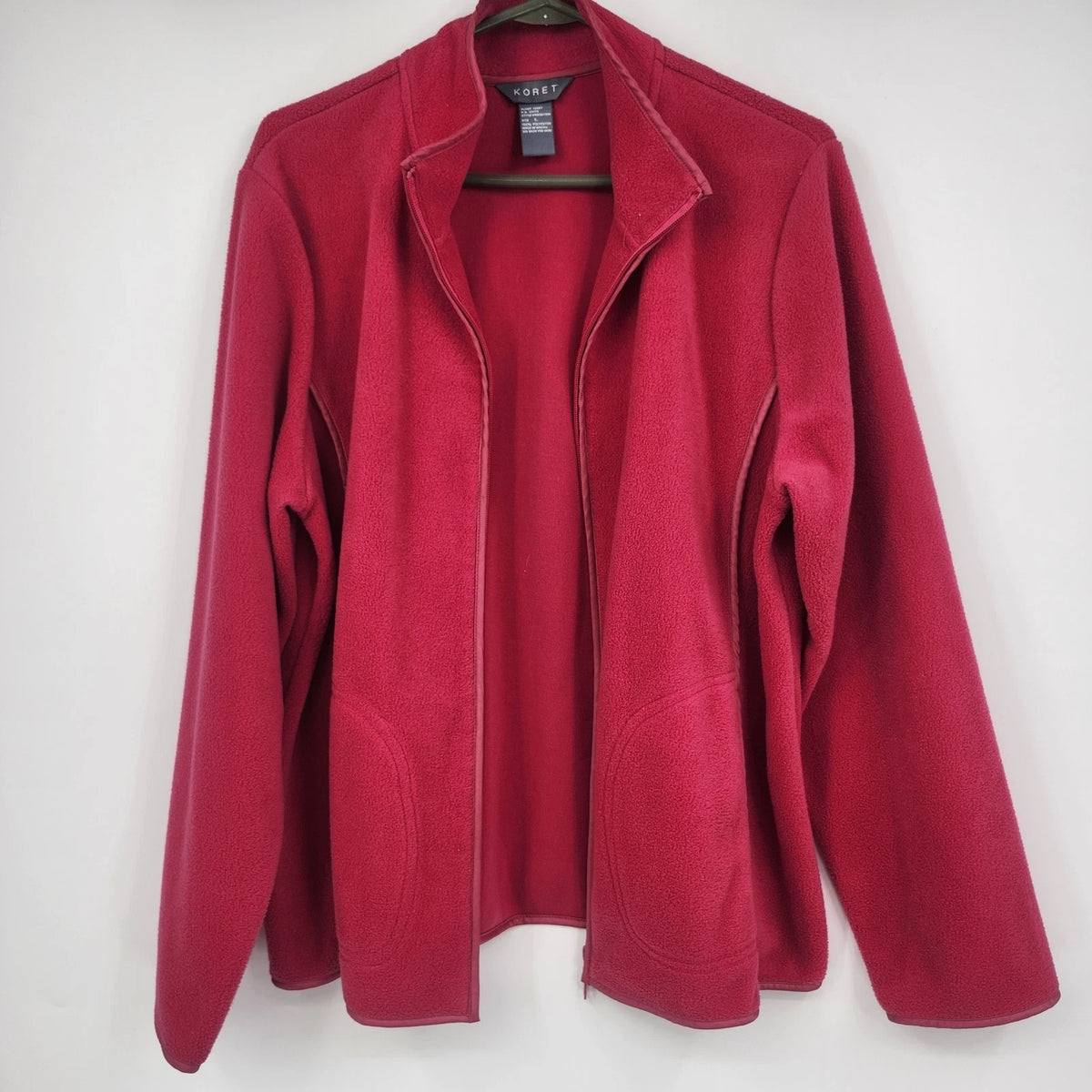 Koret Women's Large Red Fleece Jacket Full Zip Pockets Polyester Macau Vintage
