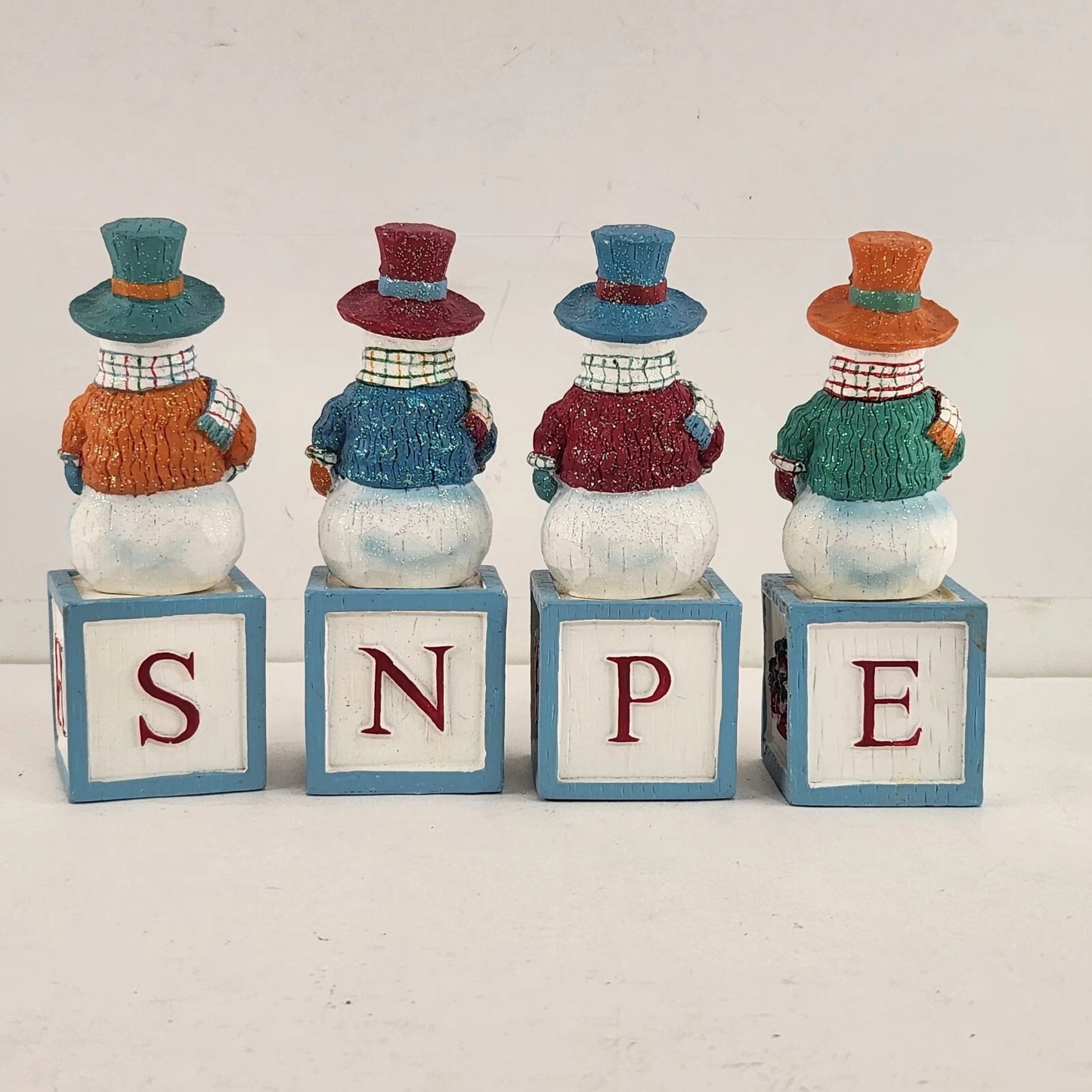 Avon Snowman Spelling Blocks 2003 Christmas Set of 8 JOY NOEL HOLY HOPE Ceramic