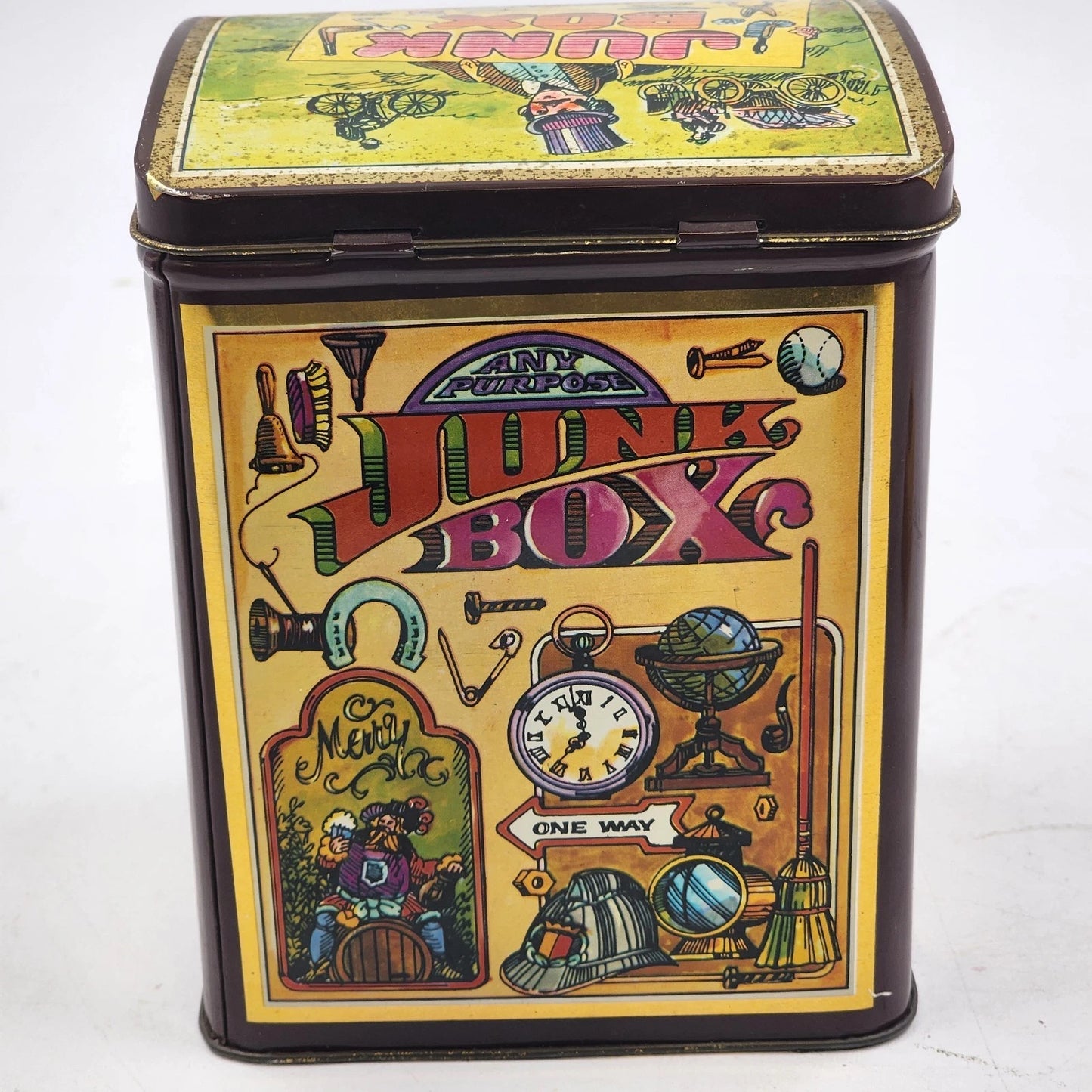 Collectible Tin Junk Box Hinged Lid Any Purpose 6.25" England by Case 1982 Vtg