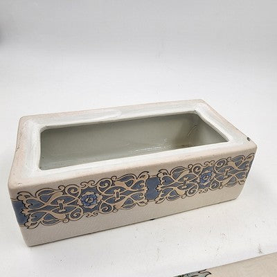 Embossed Ceramic Jewelry Box Macau Hand Painted Pink Blue Floral Design 8"x4"x4"